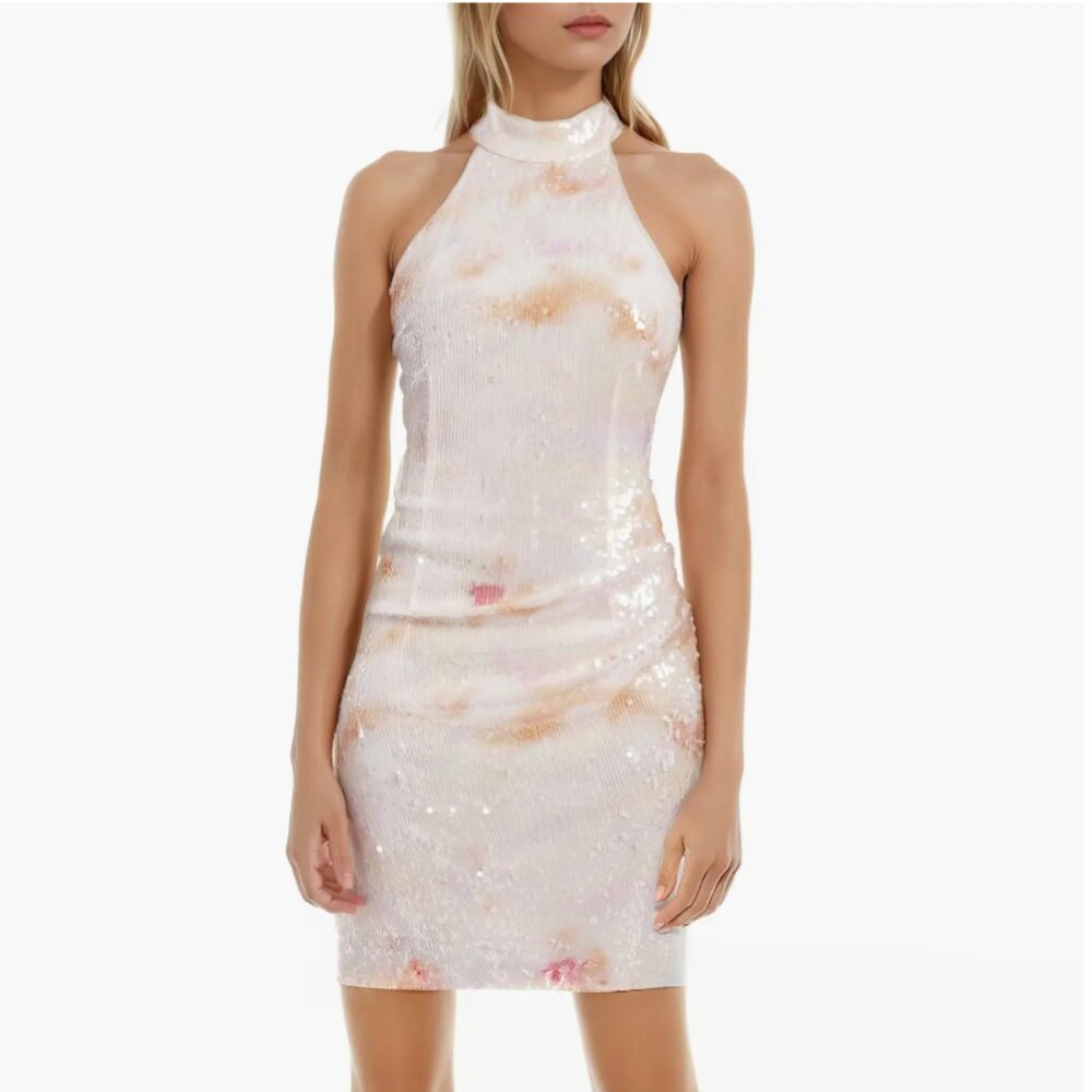 Daya Sequin Halter Mini Dress Neck Cocktail pastel Jewel Badgley Mischka